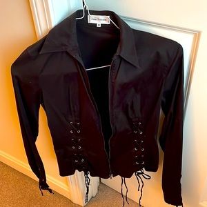 Black blouse . Zipper with tie details in front, back , sleeves Anne Fontaine